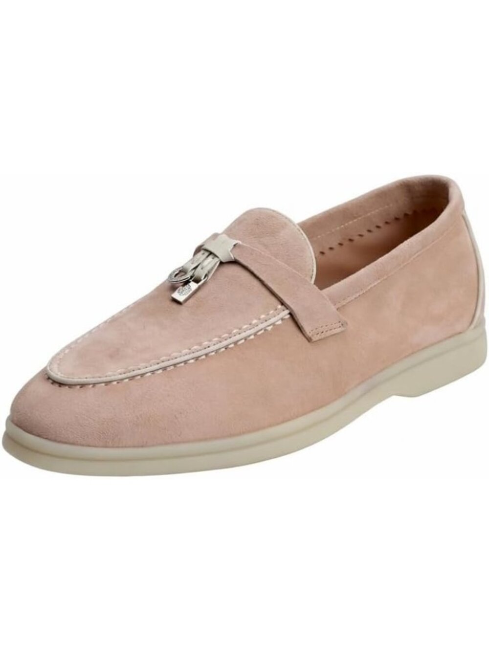 Women's Blush Beige/White Comfortable Suede Loafers Flats Slip-On Penny Shoes